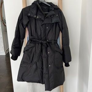 Theory black down puffer coat size Petite